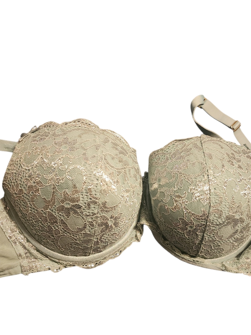 Cacique Lace Push-Up Bra in Sage Green with Gold Shimmer